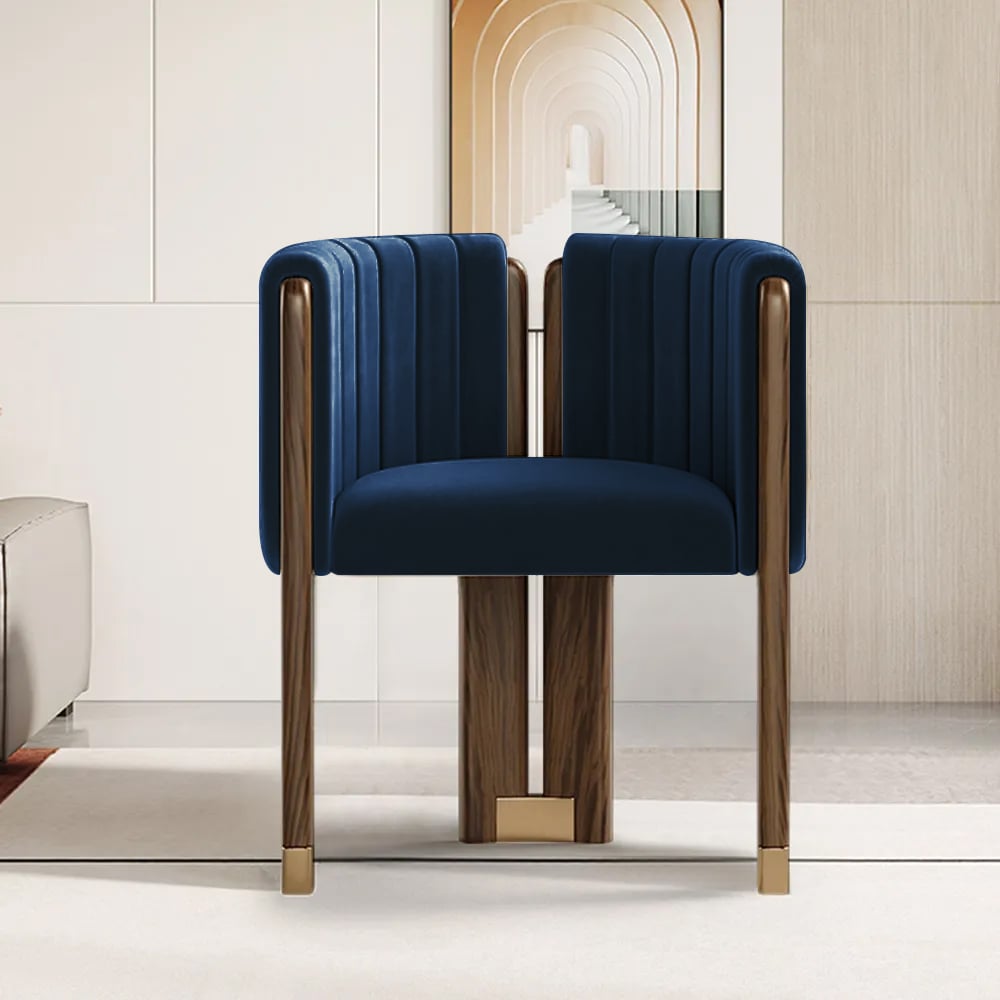HMR - Velvet Fluted Upholstered Accent Chair with Wood Frame (Set of 2)