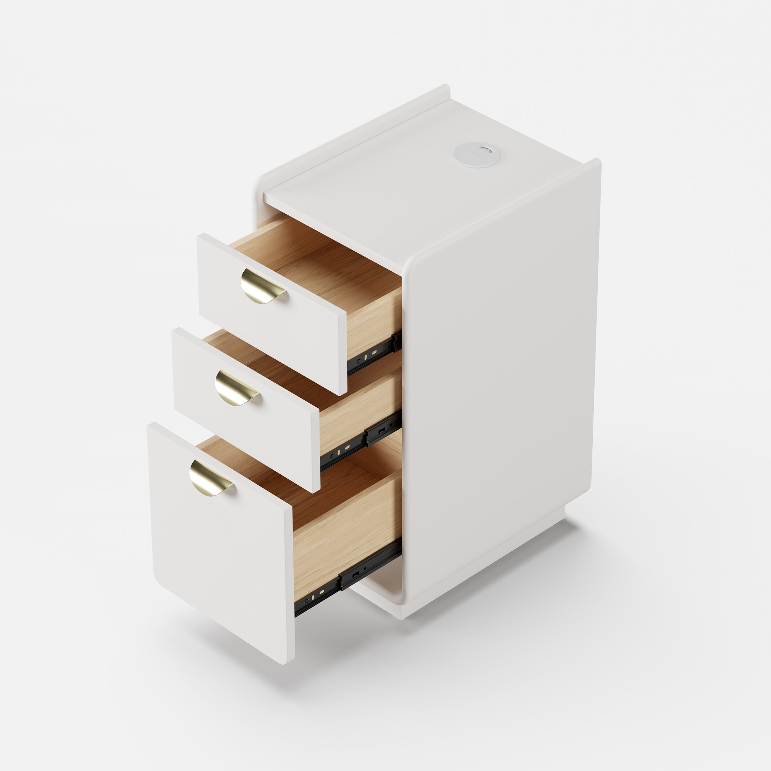 HMR - 12" White Leather Narrow Nightstand with Wireless Charger