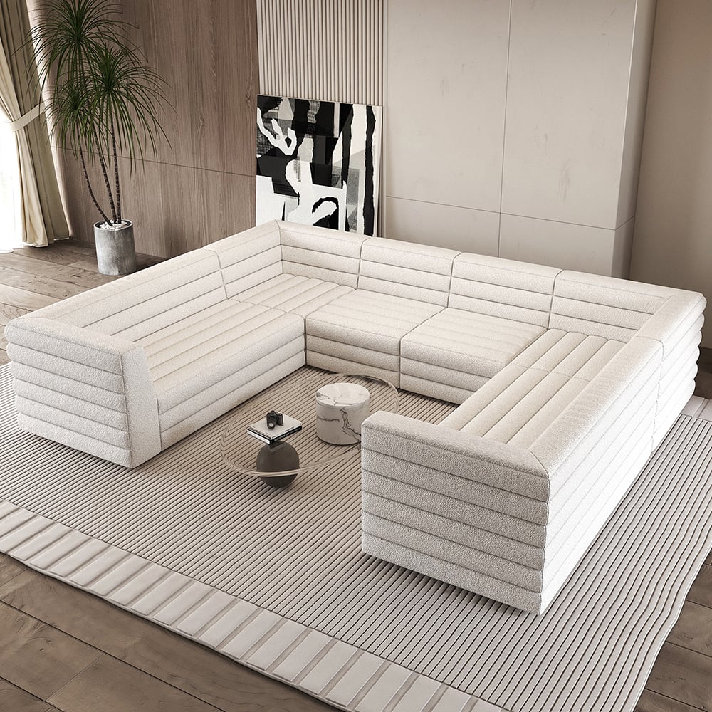 HMR - 126" U-Shaped Modern Modular Sectional Sofa for 8 Seaters