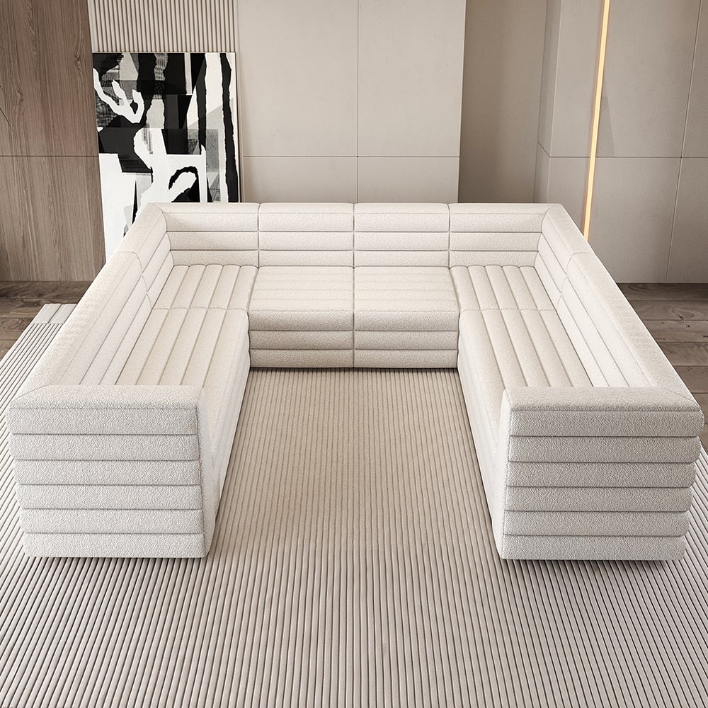 HMR - 126" U-Shaped Modern Modular Sectional Sofa for 8 Seaters
