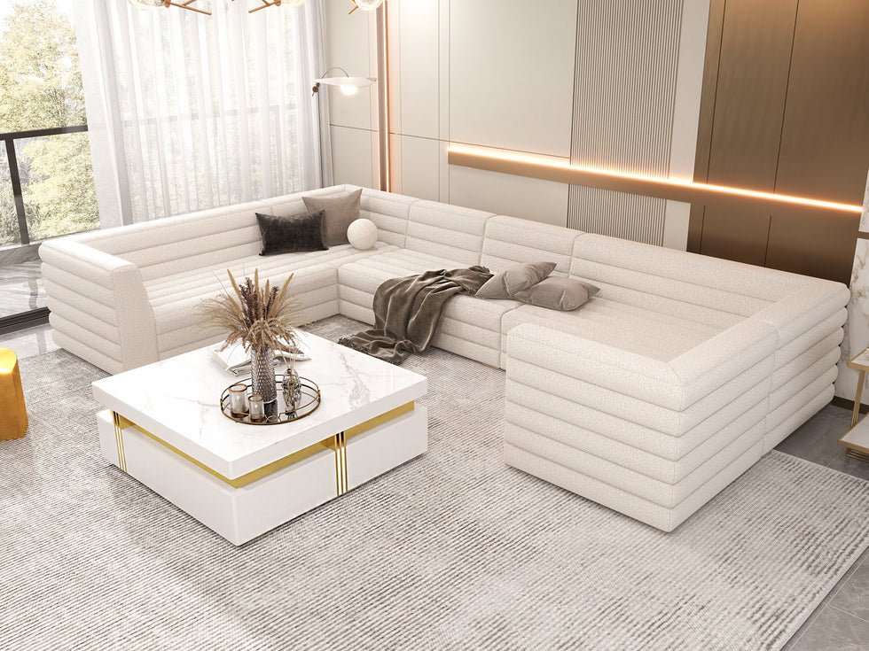 HMR - 126" U-Shaped Modern Modular Sectional Sofa for 8 Seaters