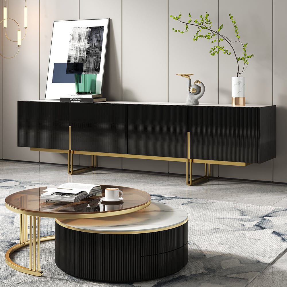 HMR - Grovyn Sintered Stone Top Fluted TV Stand with Storage