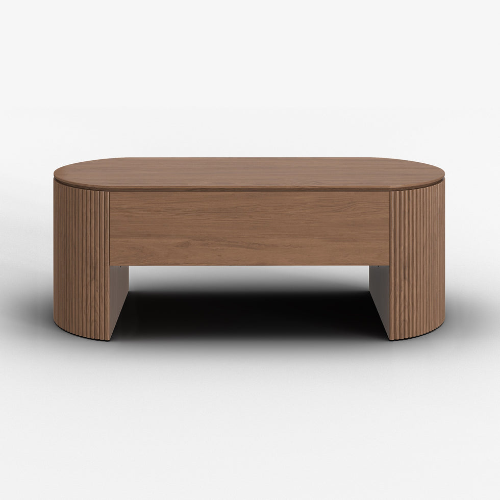 HMR - 47" Oval Walnut Lift Top Mid-Century Modern Coffee Table