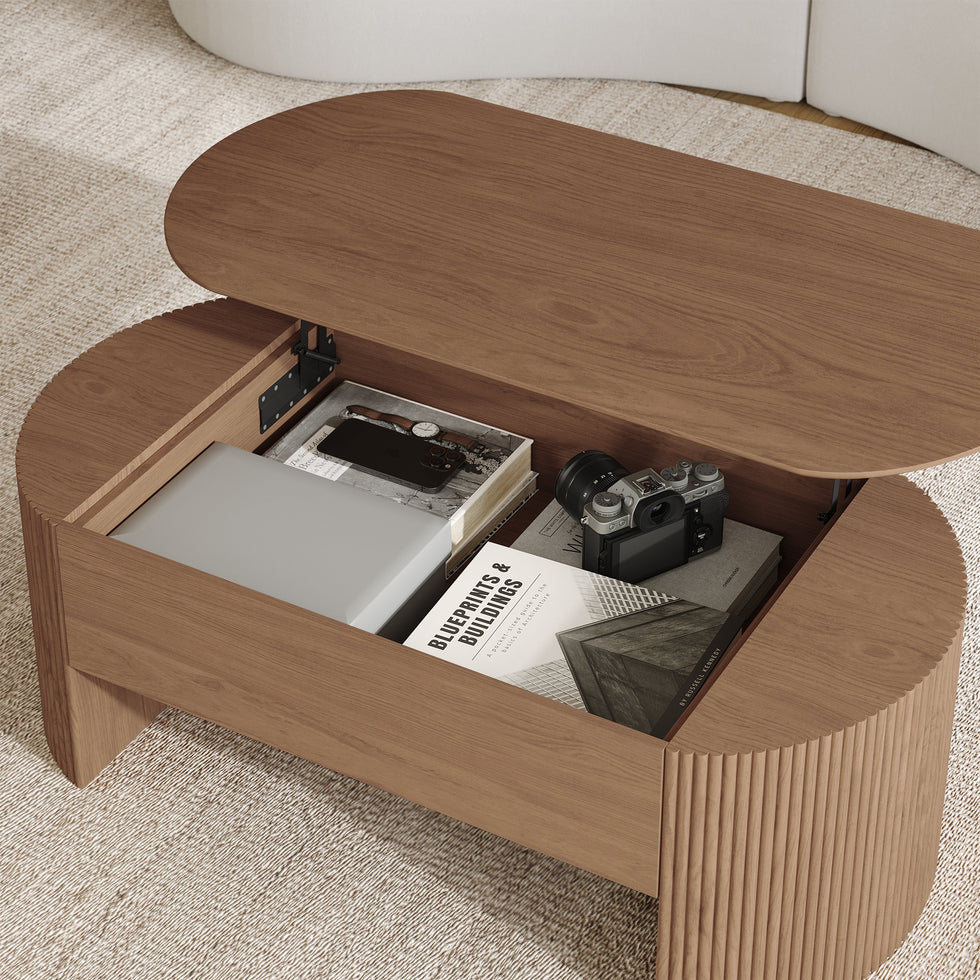 HMR - 47" Oval Walnut Lift Top Mid-Century Modern Coffee Table
