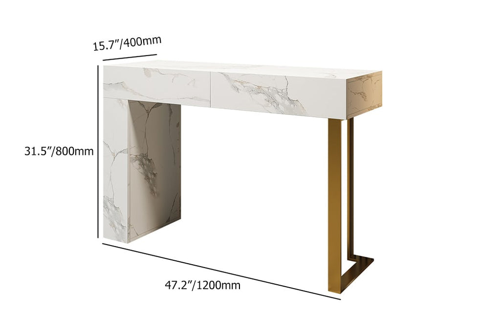HMR - 47.2" White Console Table Modern Rectangle Accent Table For Entryway with 2 Drawers