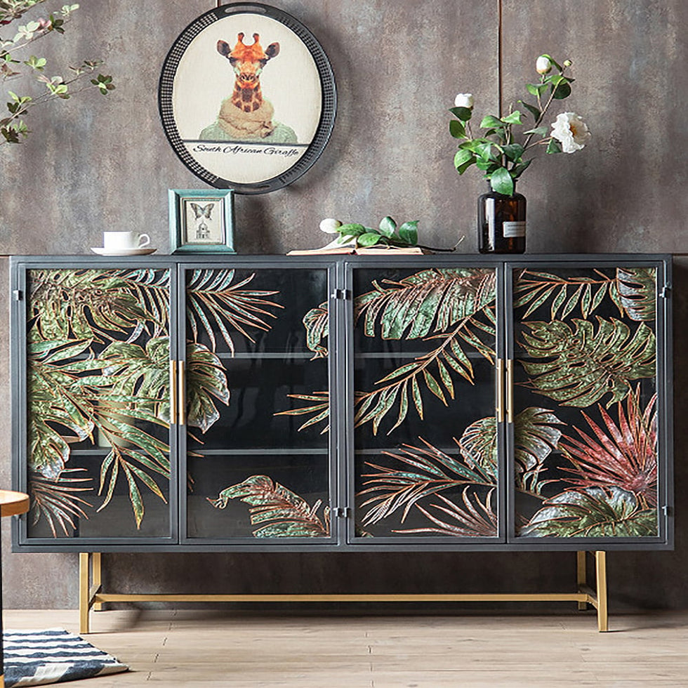 HMR - 53" Modern Painted Sideboard Buffet with Glass Doors and Shelves