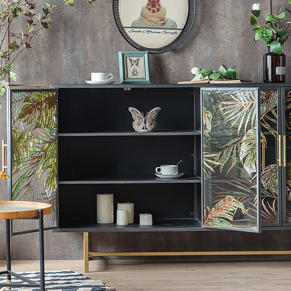 HMR - 53" Modern Painted Sideboard Buffet with Glass Doors and Shelves