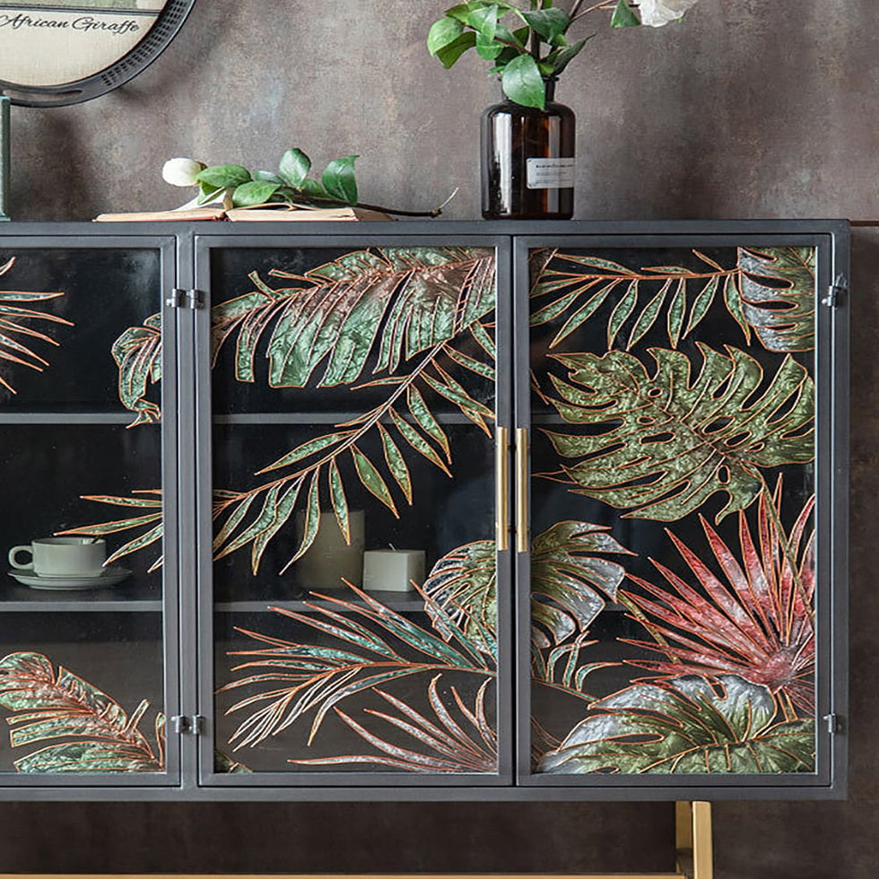 HMR - 53" Modern Painted Sideboard Buffet with Glass Doors and Shelves
