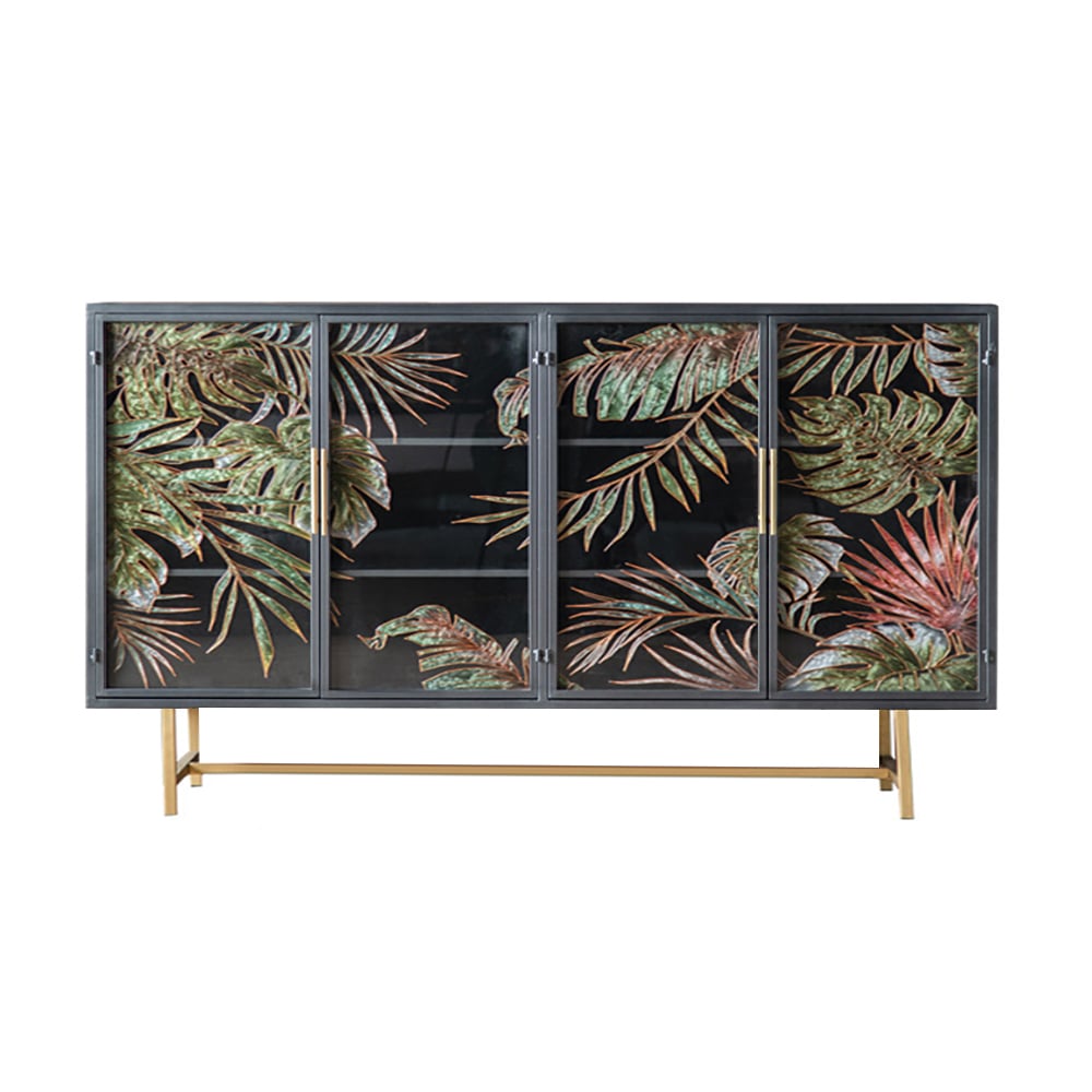HMR - 53" Modern Painted Sideboard Buffet with Glass Doors and Shelves