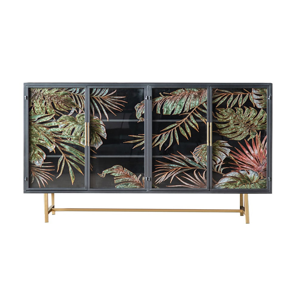 HMR - 53" Modern Painted Sideboard Buffet with Glass Doors and Shelves