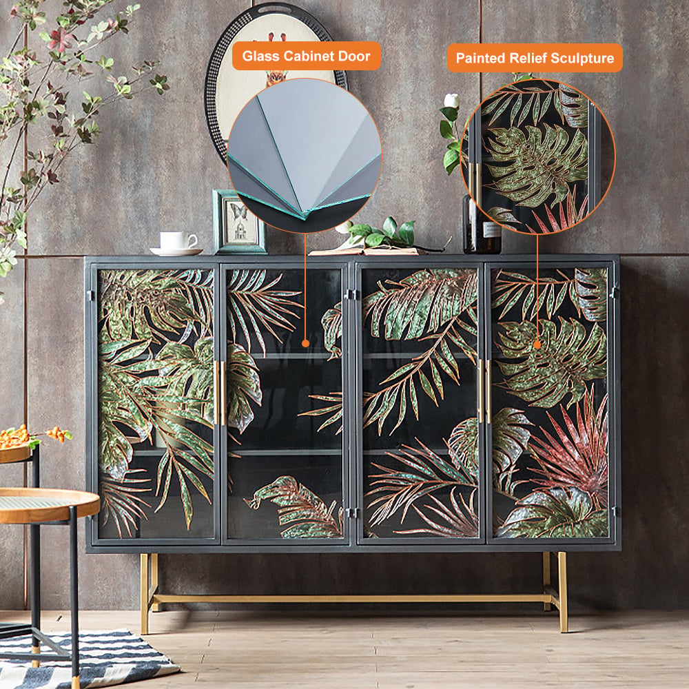 HMR - 53" Modern Painted Sideboard Buffet with Glass Doors and Shelves