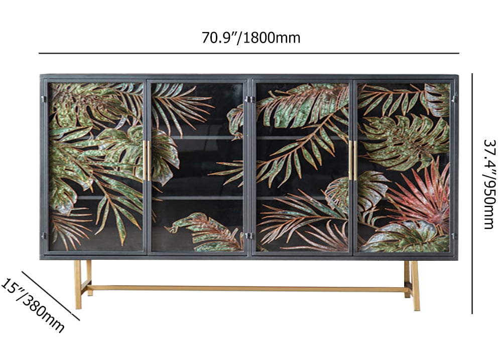 HMR - 53" Modern Painted Sideboard Buffet with Glass Doors and Shelves