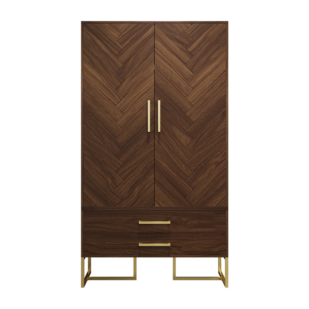 HMR - Mid Century Modern Amoire Closet Dresser Walnut Wardrobe Clothes Cabinet with Drawer
