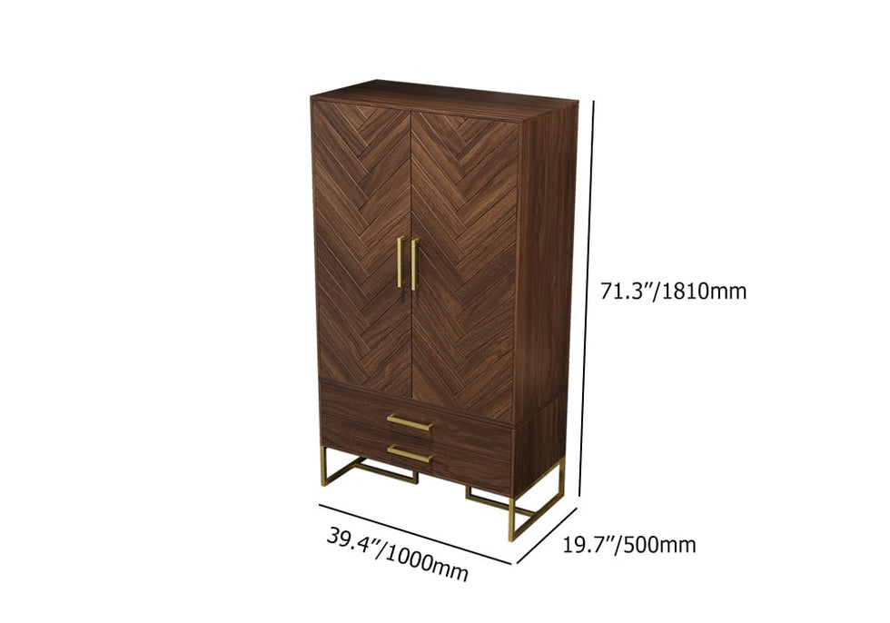HMR - Mid Century Modern Amoire Closet Dresser Walnut Wardrobe Clothes Cabinet with Drawer