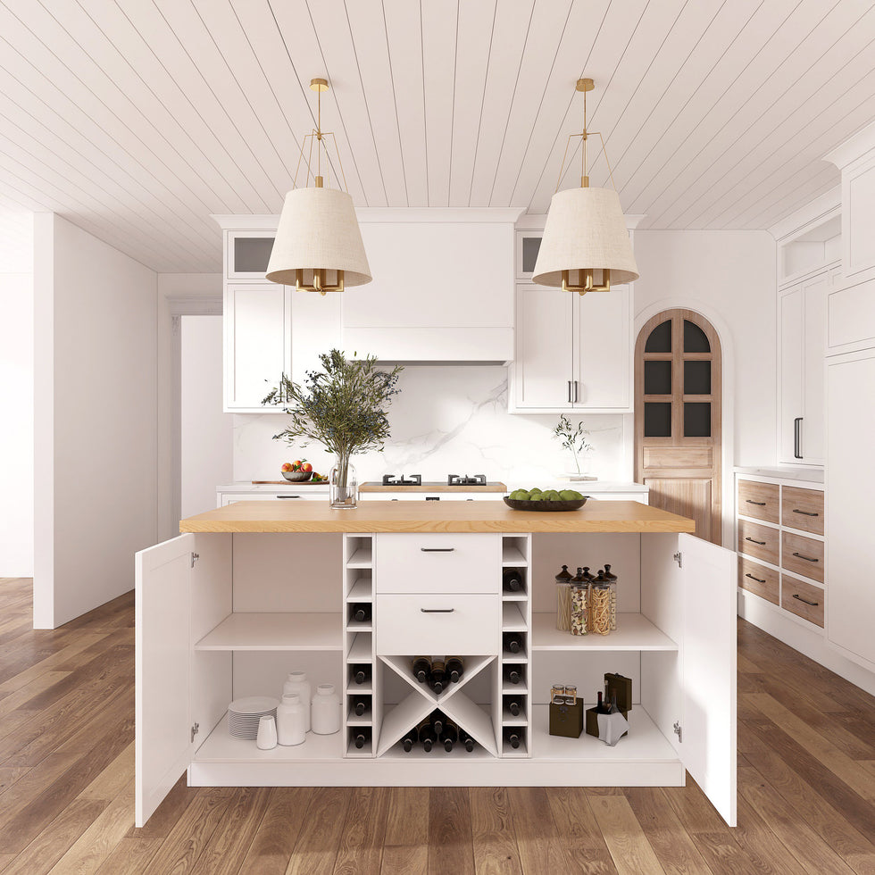 HMR - 59.1'' Modern Natural &White Kitchen lsland with Wine Storage