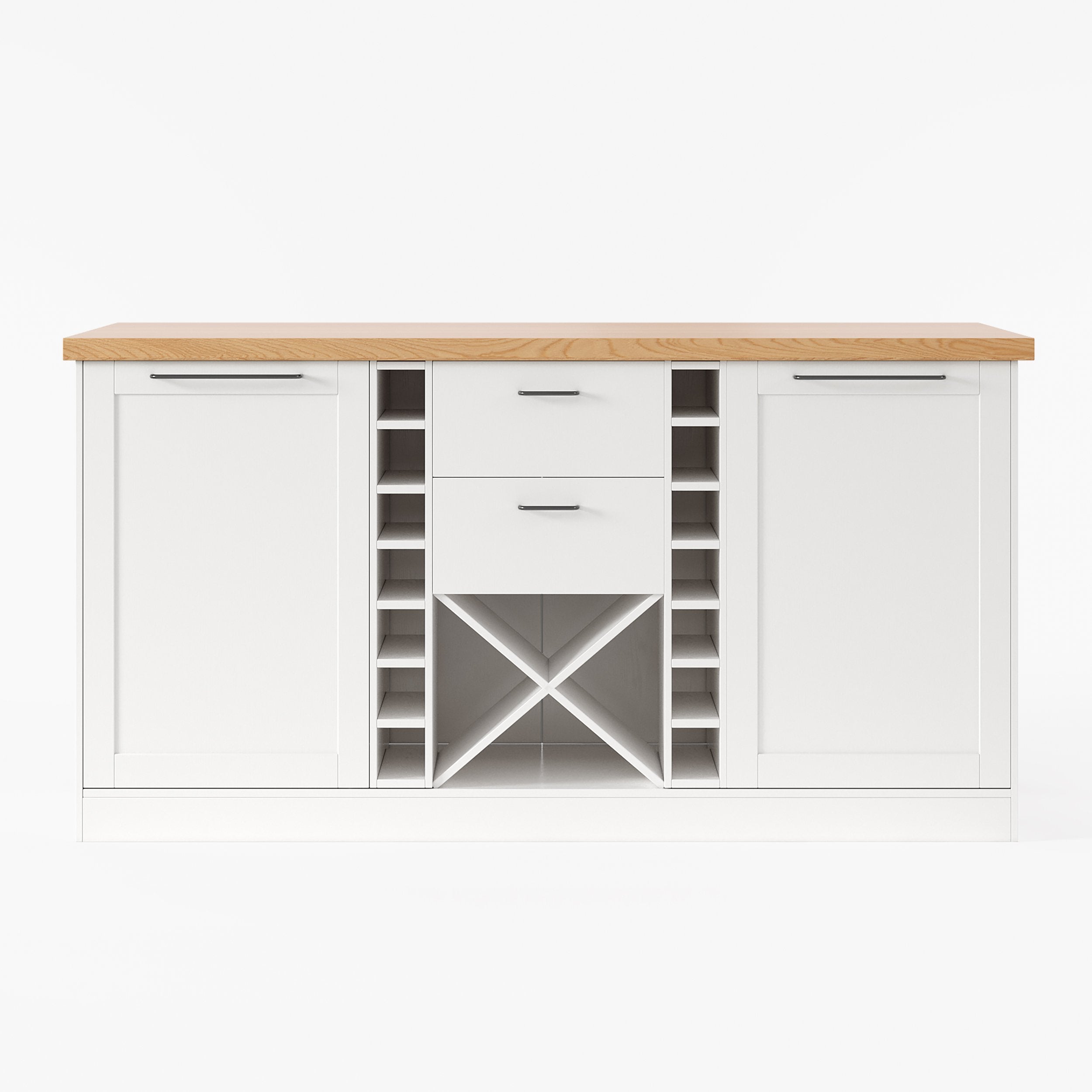 HMR - 59.1'' Modern Natural &White Kitchen lsland with Wine Storage