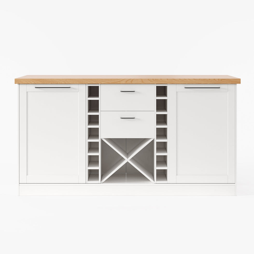 HMR - 59.1'' Modern Natural &White Kitchen lsland with Wine Storage
