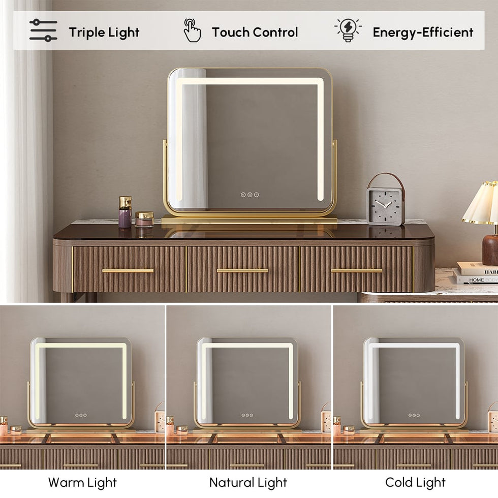 HMR - Glass Sintered Stone Top Makeup Vanity Set with Mirror