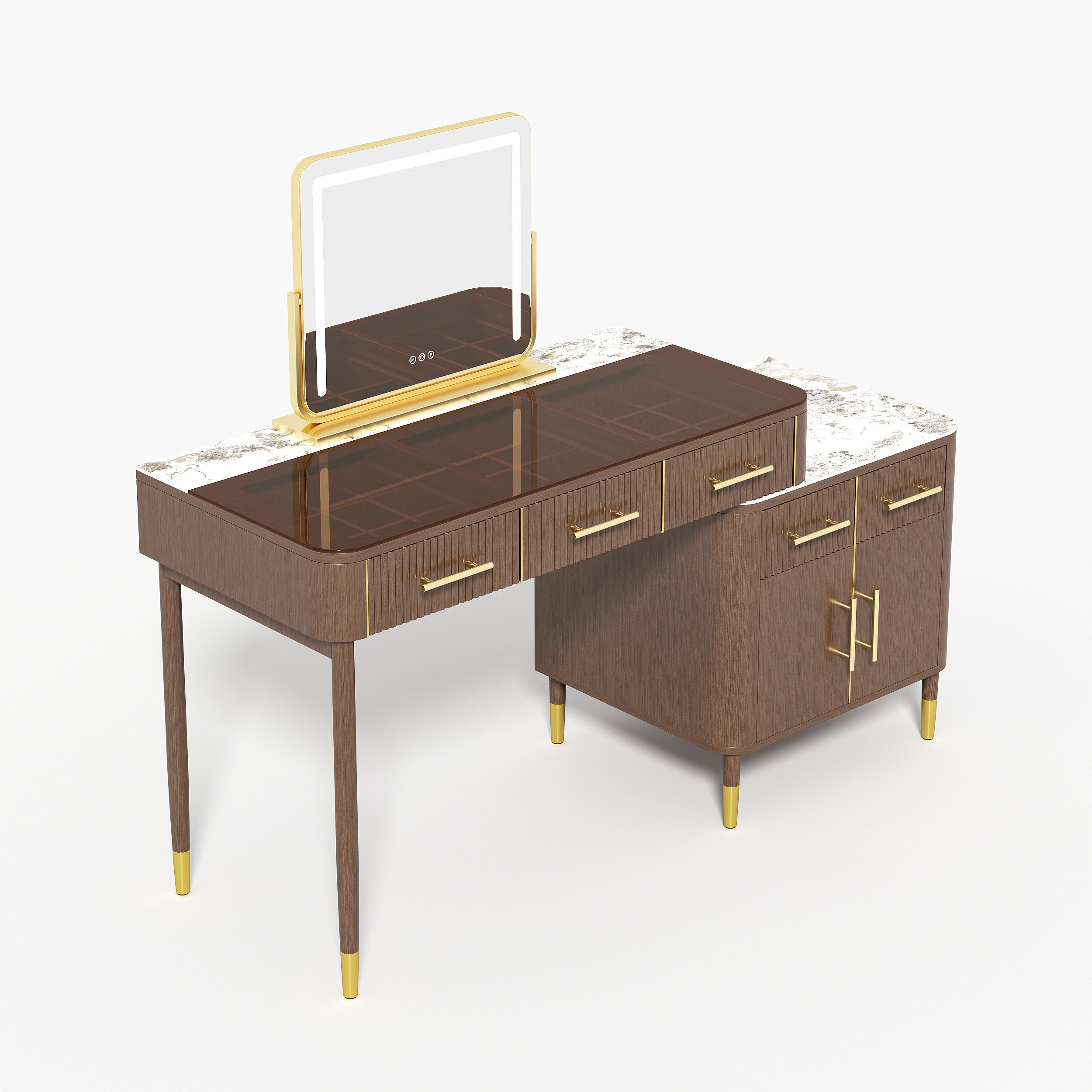 HMR - Glass Sintered Stone Top Makeup Vanity Set with Mirror