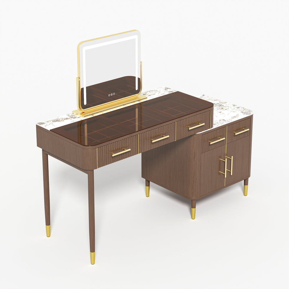 HMR - Glass Sintered Stone Top Makeup Vanity Set with Mirror