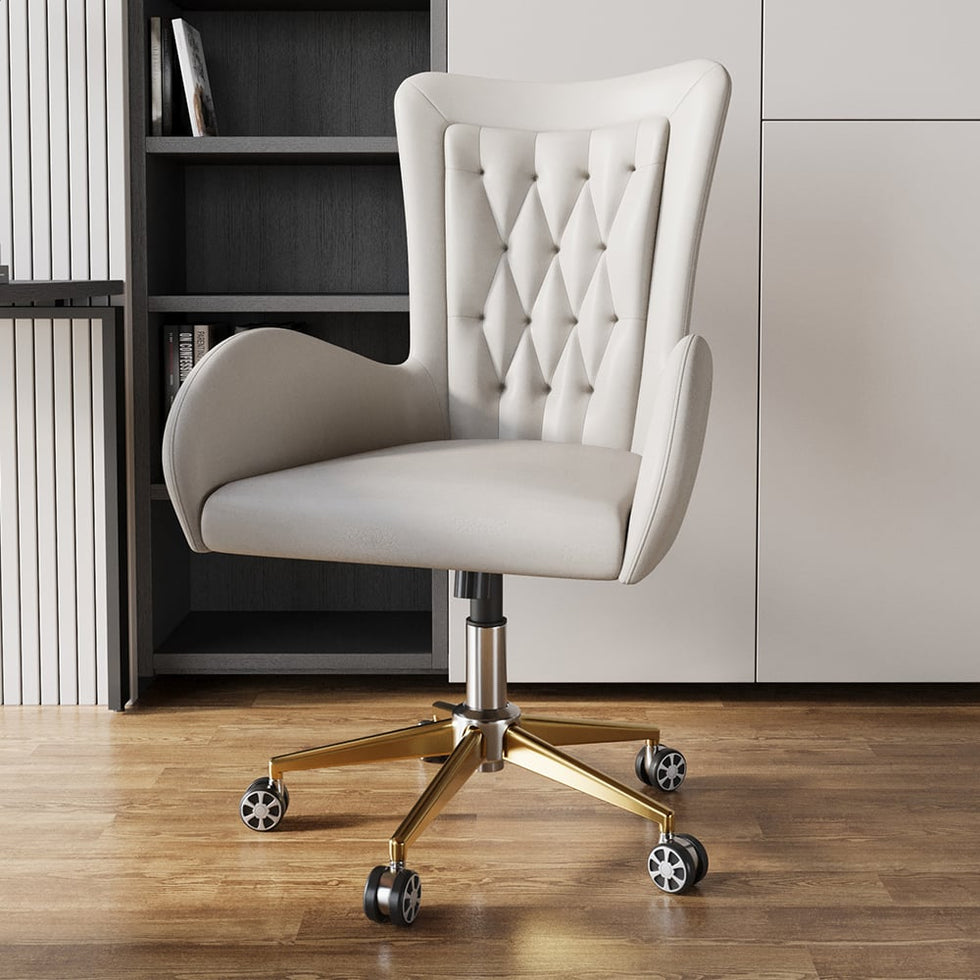 HMR - Humply Modern Minimalist Style L Shaped Desk & Leather Office Chair Set Height