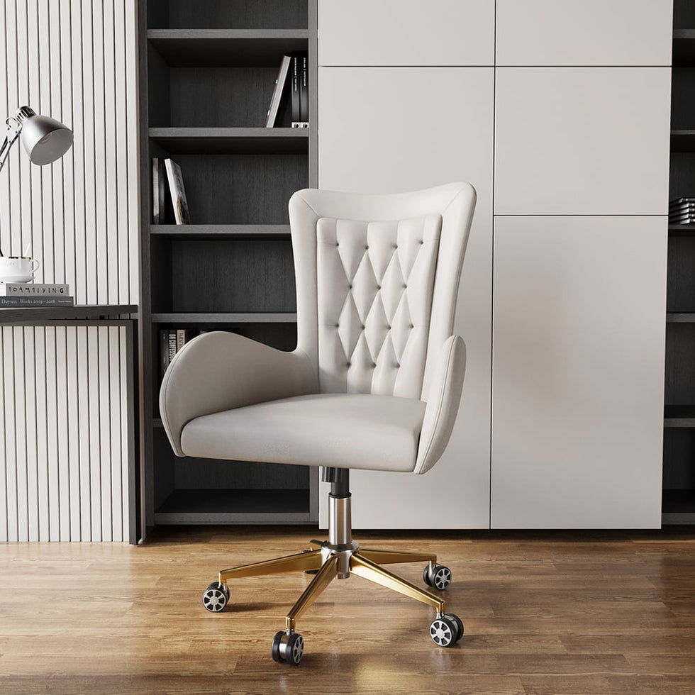 HMR - Humply Modern Minimalist Style L Shaped Desk & Leather Office Chair Set Height