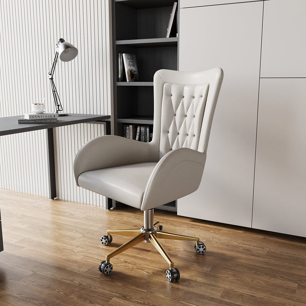 HMR - Humply Modern Minimalist Style L Shaped Desk & Leather Office Chair Set Height