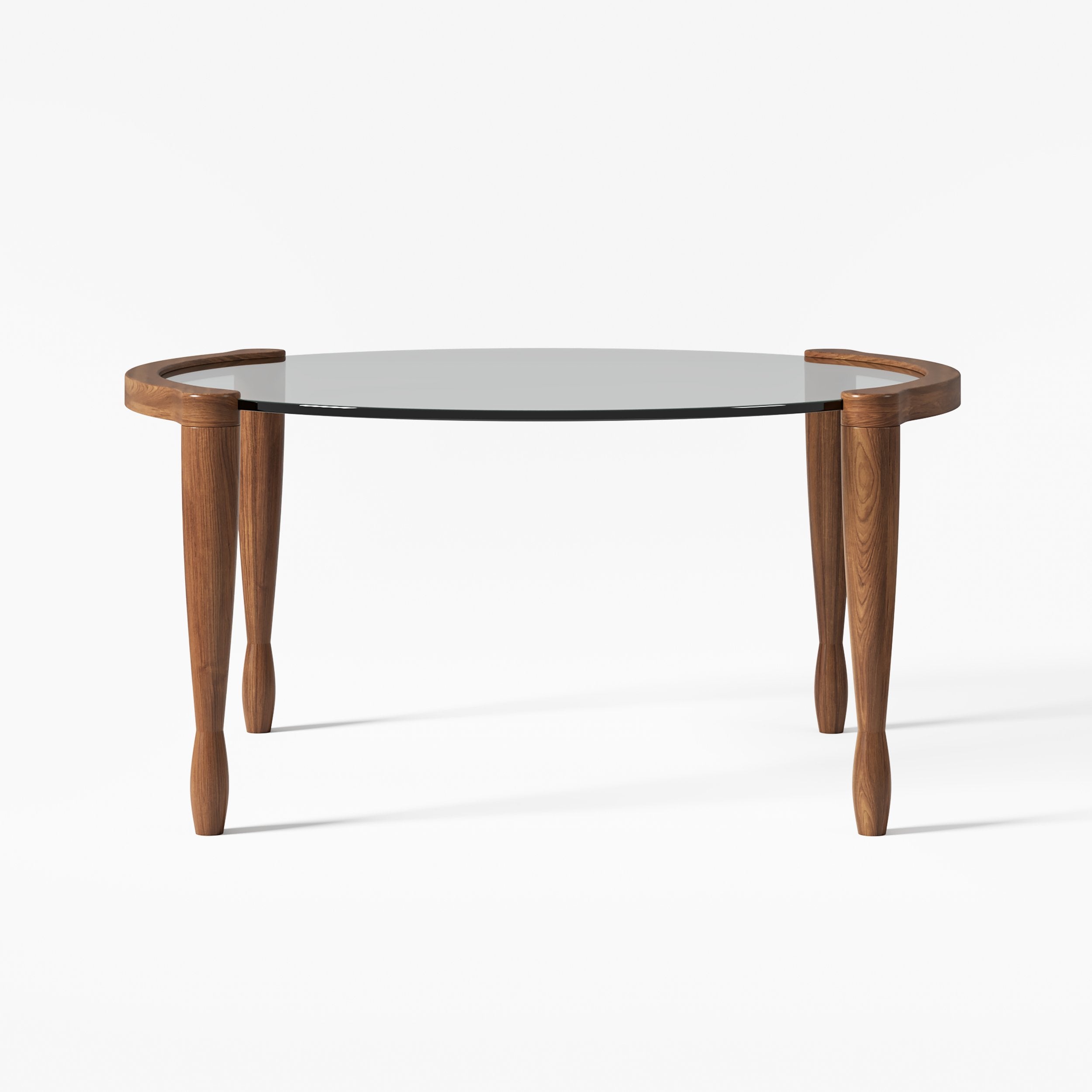 HMR - 32" Round Glass Mid Century Modern Coffee Table with Wood Legs