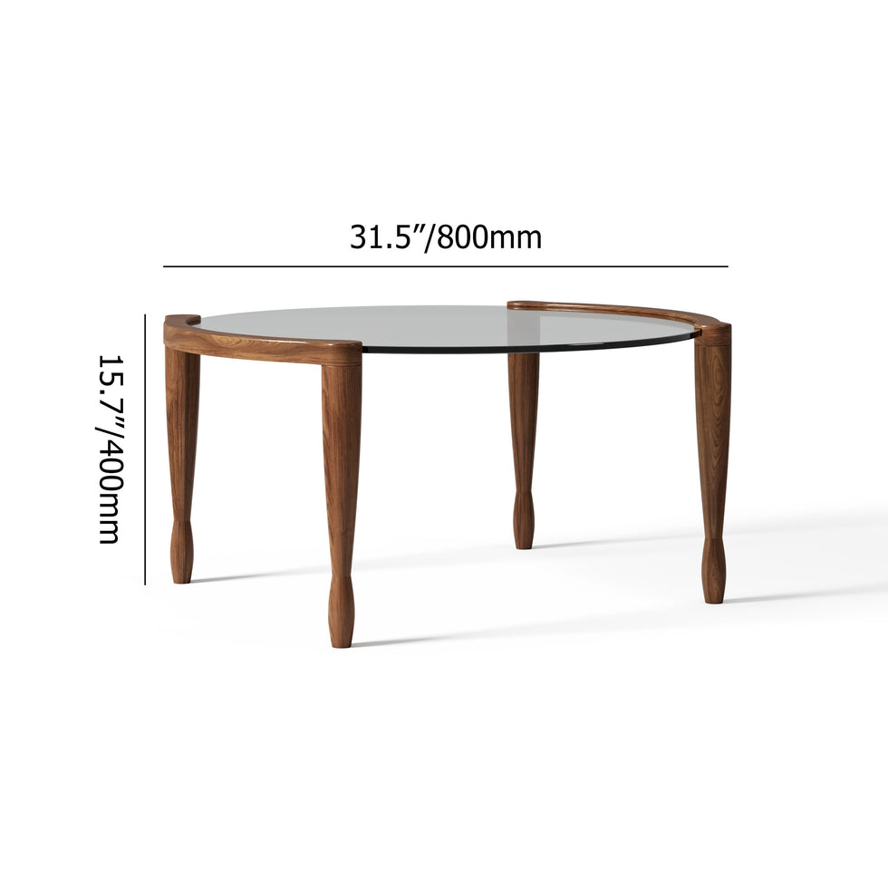 HMR - 32" Round Glass Mid Century Modern Coffee Table with Wood Legs