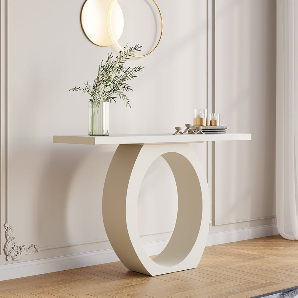 HMR - 39.4" Modern Console Table with Circle Base White Wooden Entryway Table