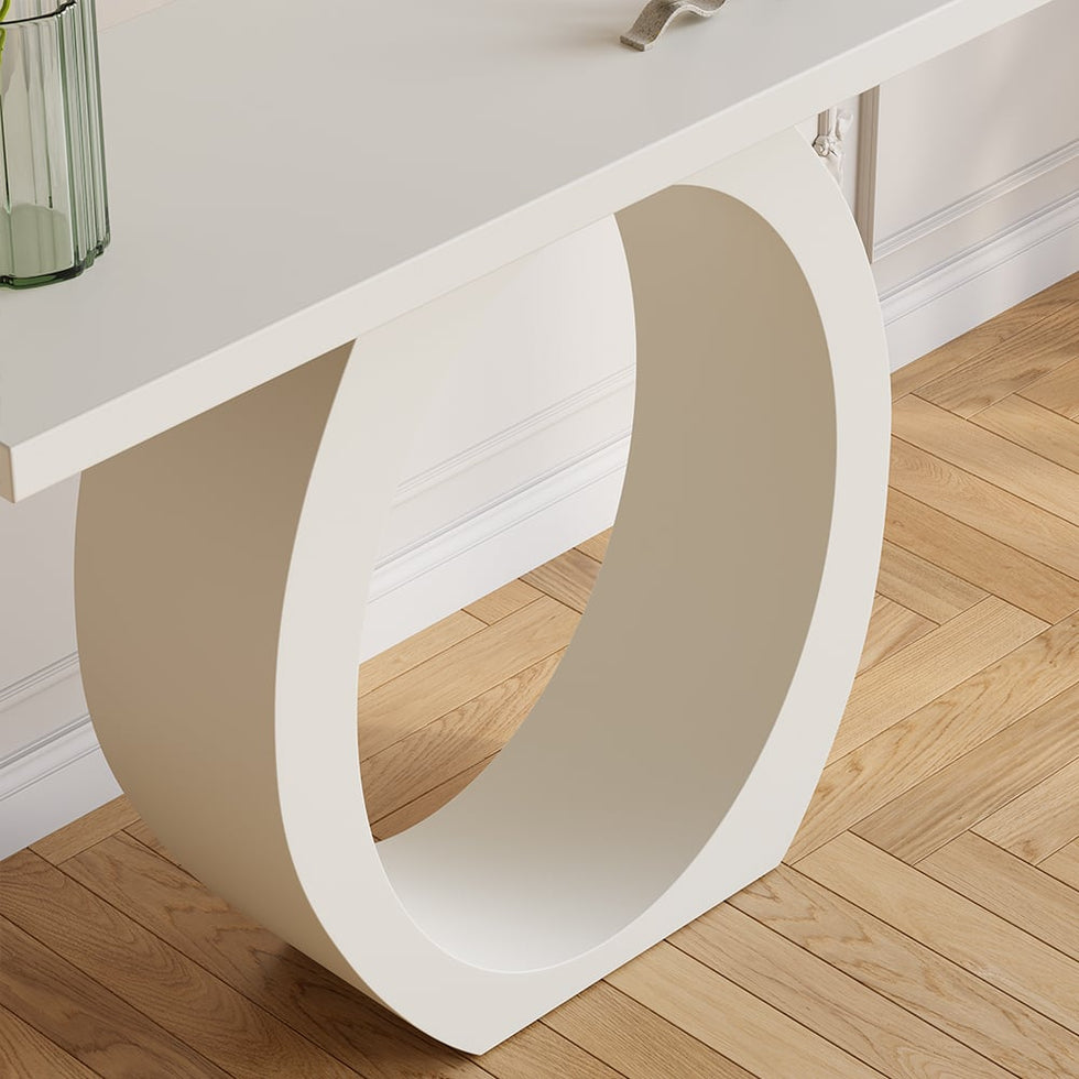 HMR - 39.4" Modern Console Table with Circle Base White Wooden Entryway Table