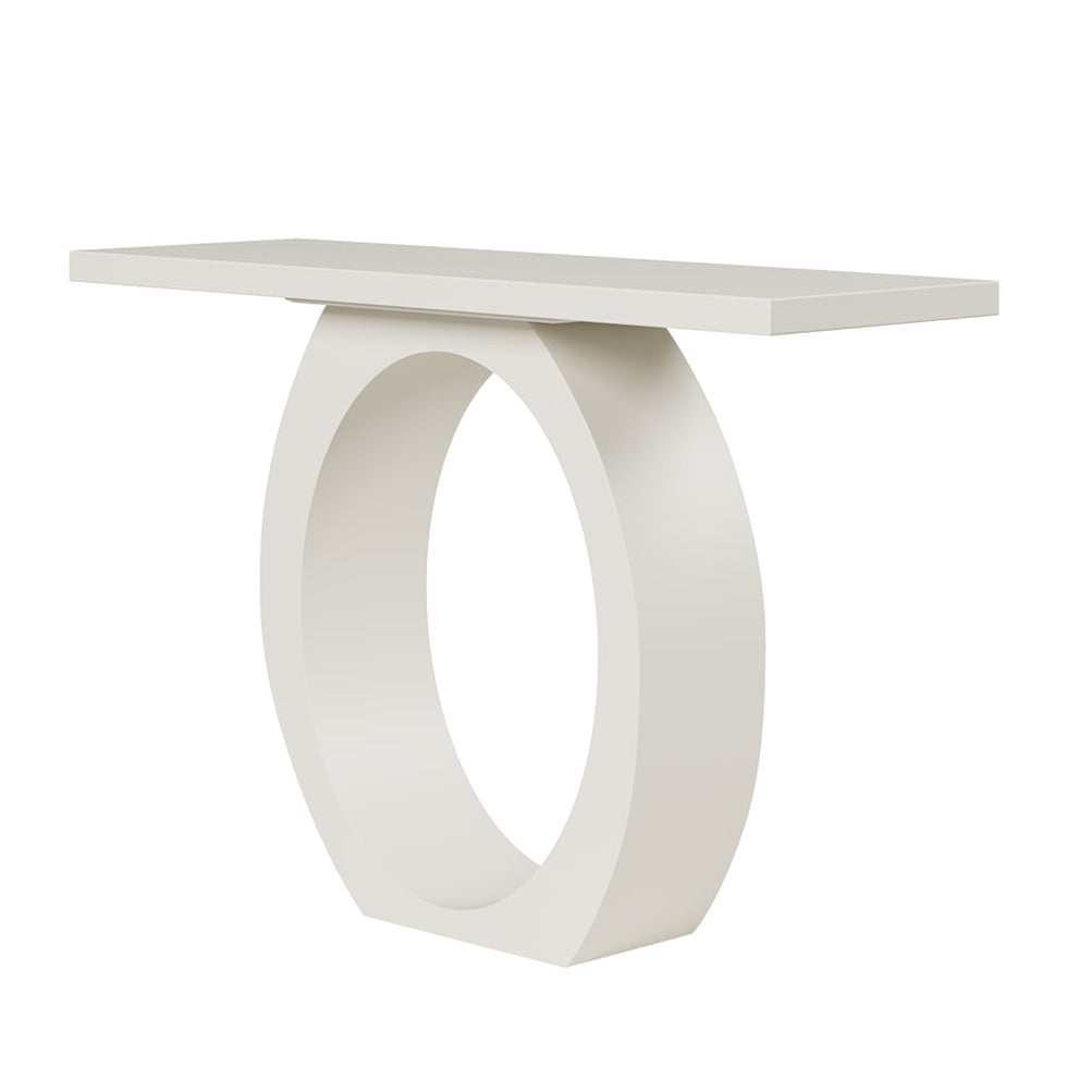 HMR - 39.4" Modern Console Table with Circle Base White Wooden Entryway Table