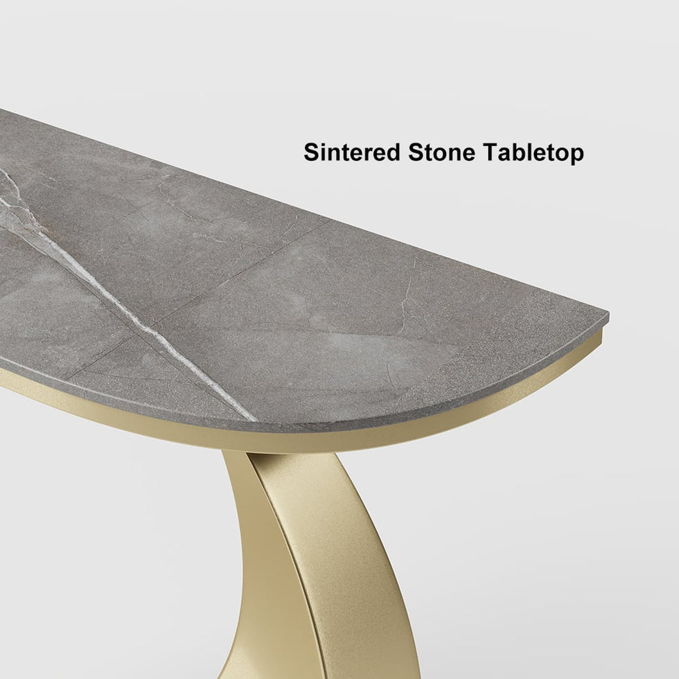 HMR - 39.4" Narrow Console Table Gray Sintered Stone Entryway Table with Half-Moon Steel Base