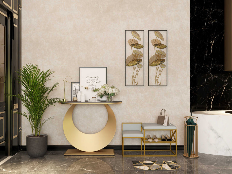 HMR - 39.4" Narrow Console Table Gray Sintered Stone Entryway Table with Half-Moon Steel Base