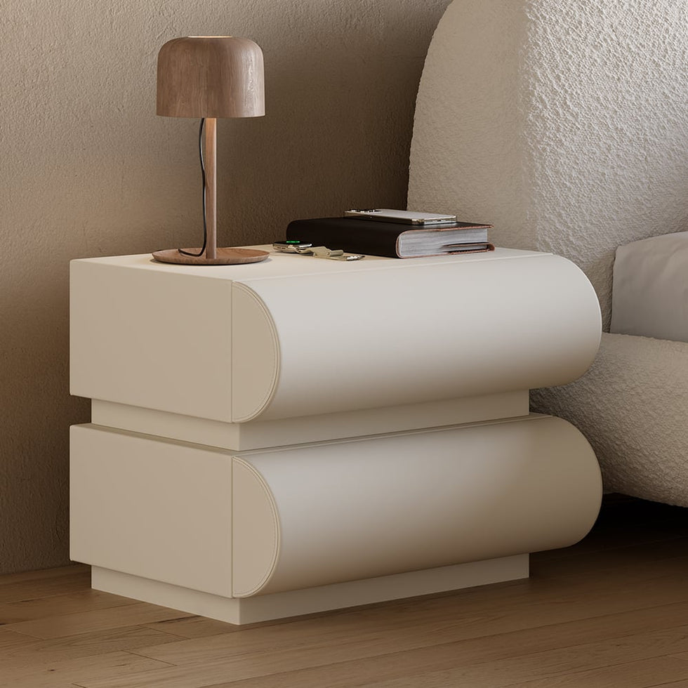 HMR - Humply Modern Leather Smart Nightstand with Wireless Charger Drawers