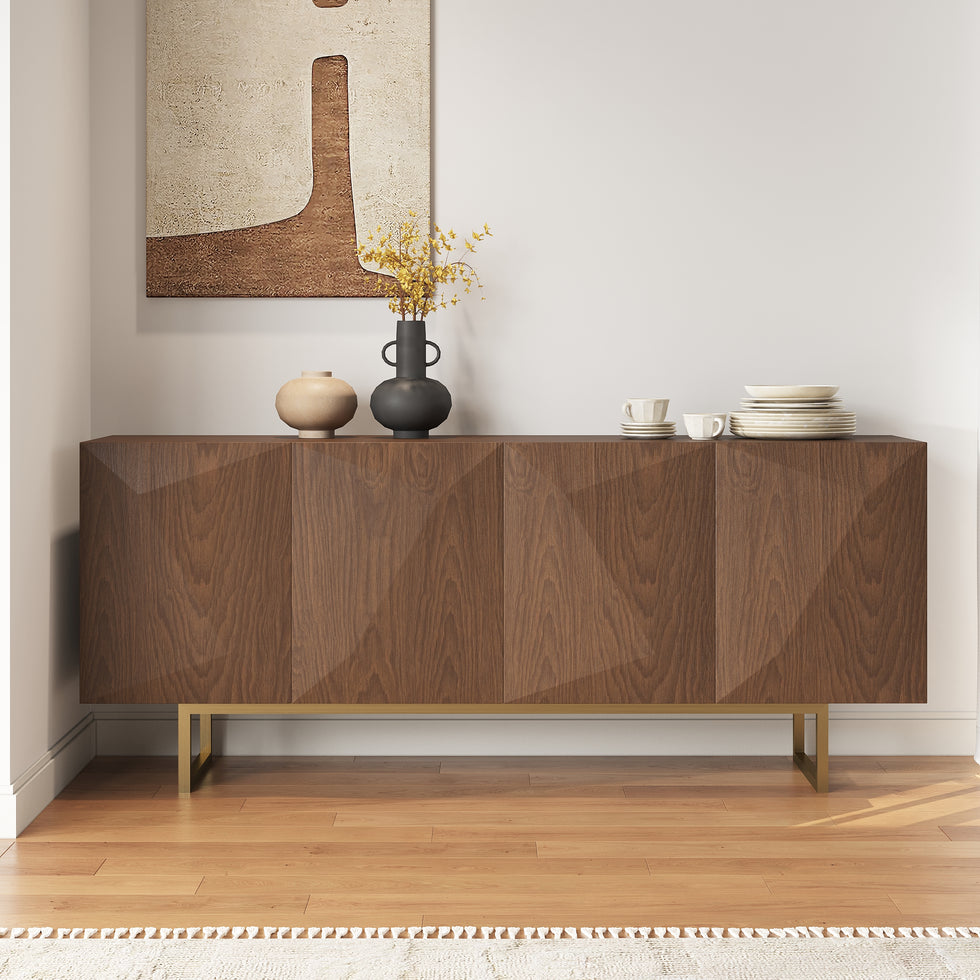 HMR - 71" Modern Wood Sideboard and Buffets with 4 Doors Adjustable Shelves