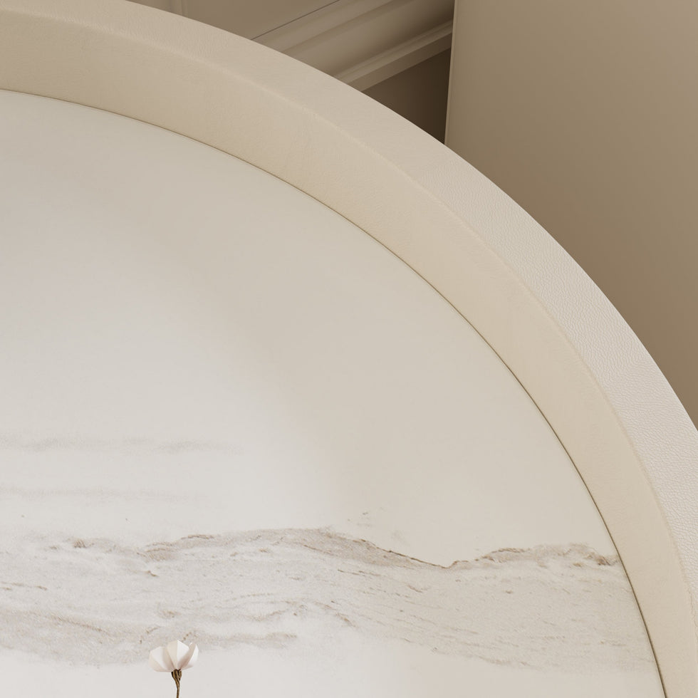 HMR - Modern white bedside tables with 3-drawer marble and leather