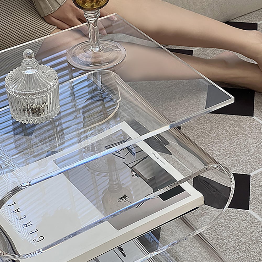 HMR - Acrylic End Table with Storage Wavy Shape Side Table