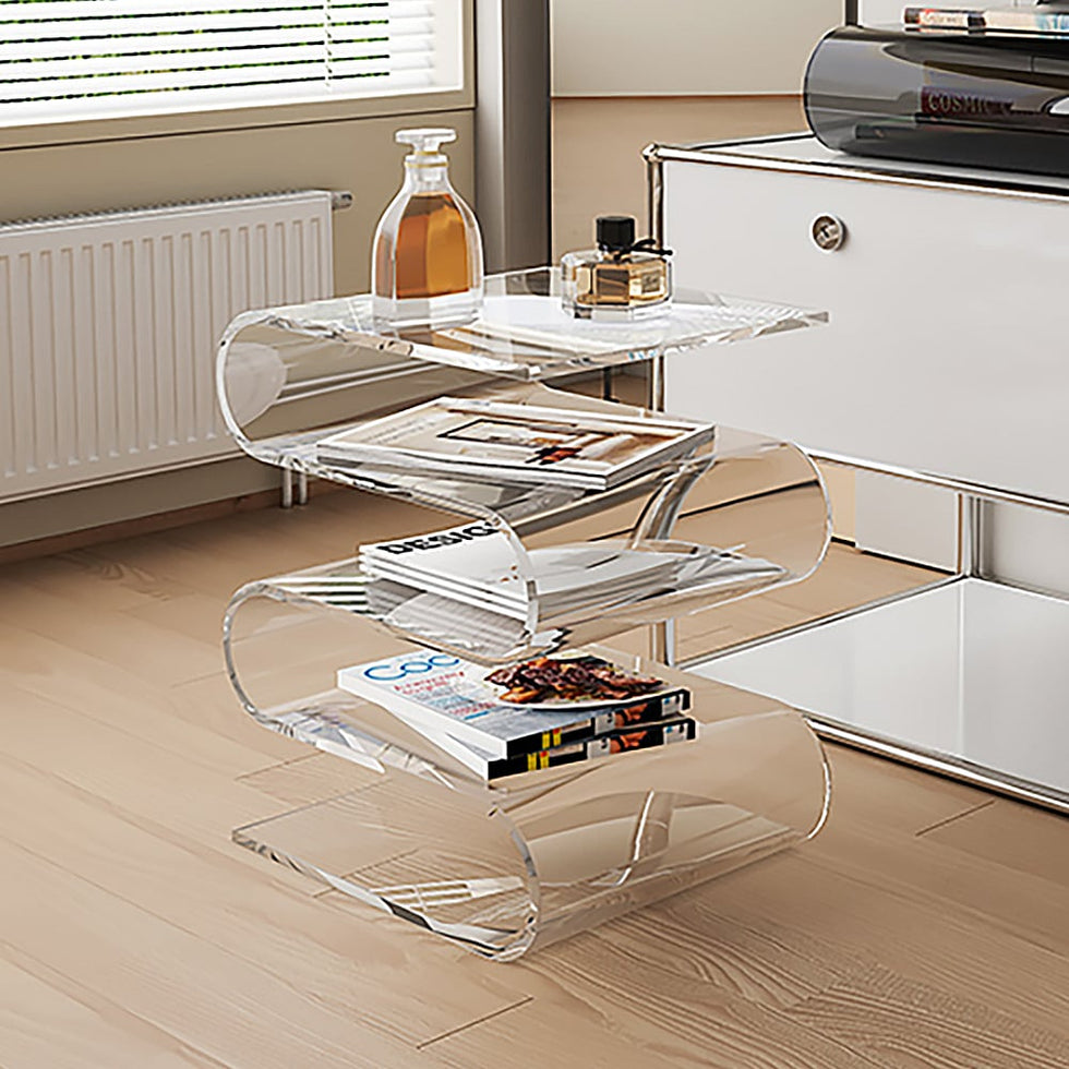 HMR - Acrylic End Table with Storage Wavy Shape Side Table