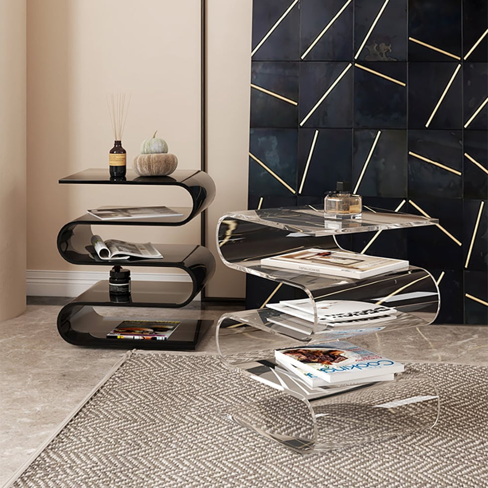 HMR - Acrylic End Table with Storage Wavy Shape Side Table