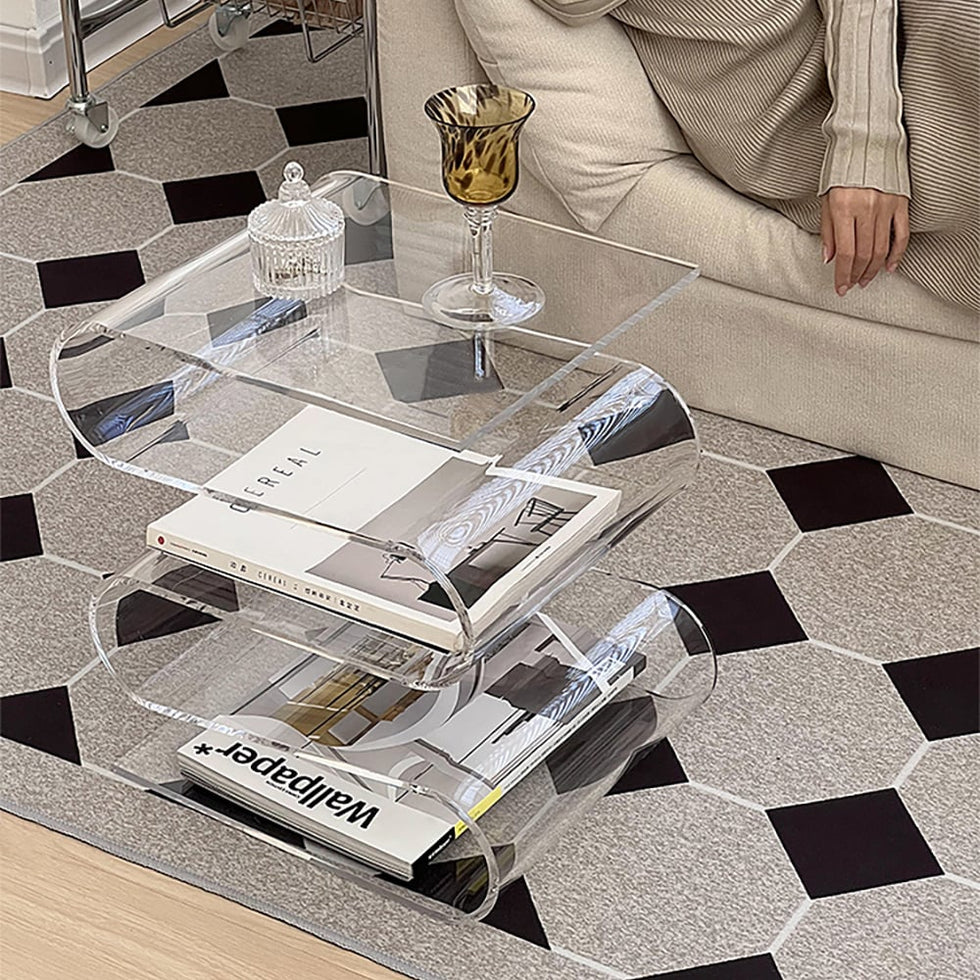 HMR - Acrylic End Table with Storage Wavy Shape Side Table