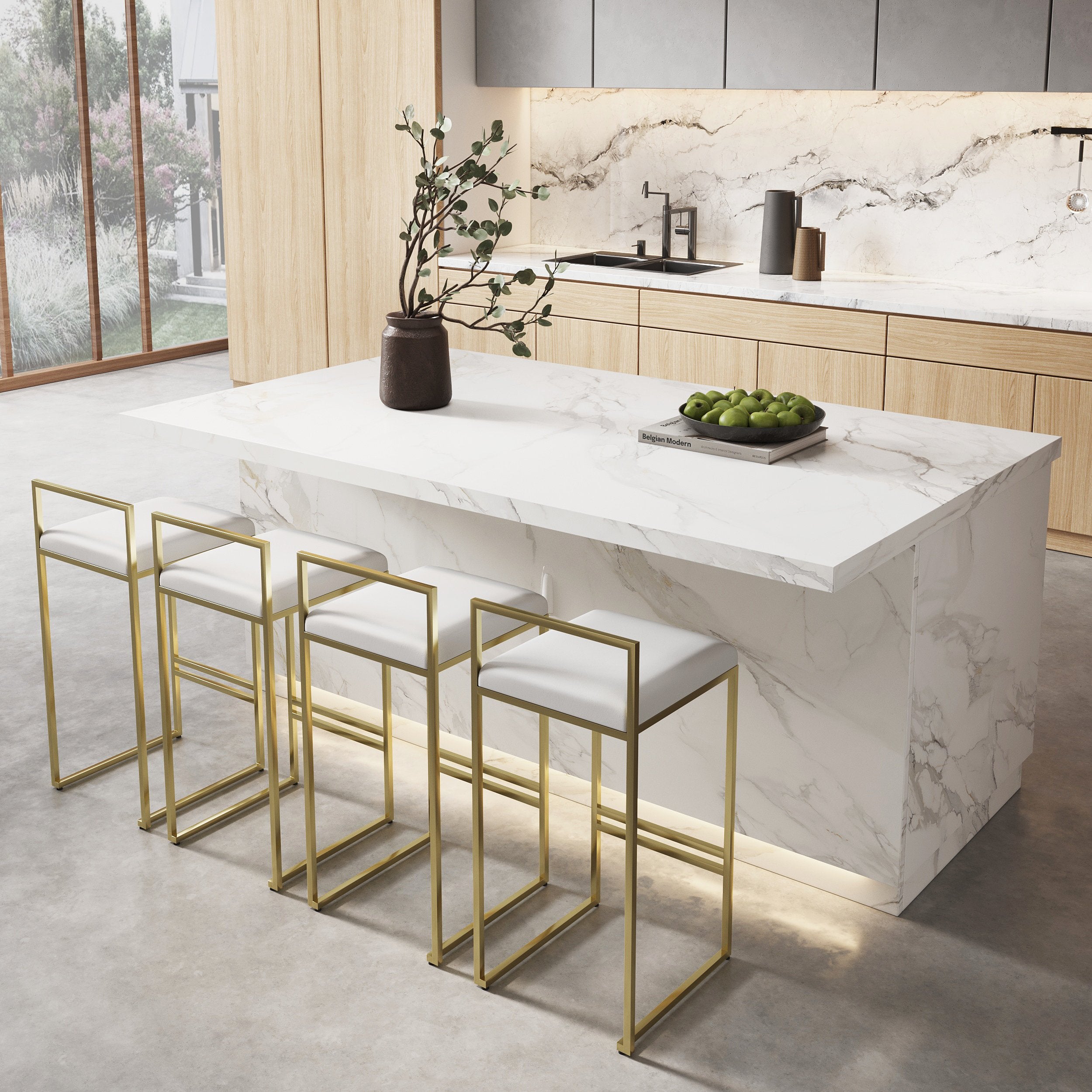 HMR - 72" Japandi Style Wood Kitchen Island with Multi-Storage and LED Light