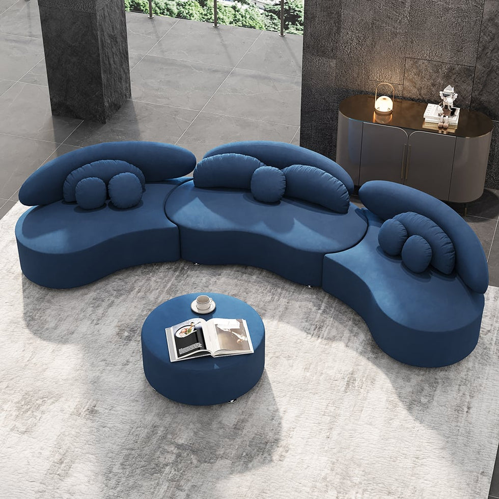 HMR - Curved Sectional Sofa with Ottoman & Pillows