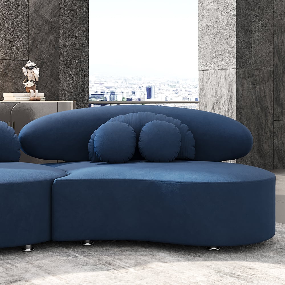 HMR - Curved Sectional Sofa with Ottoman & Pillows