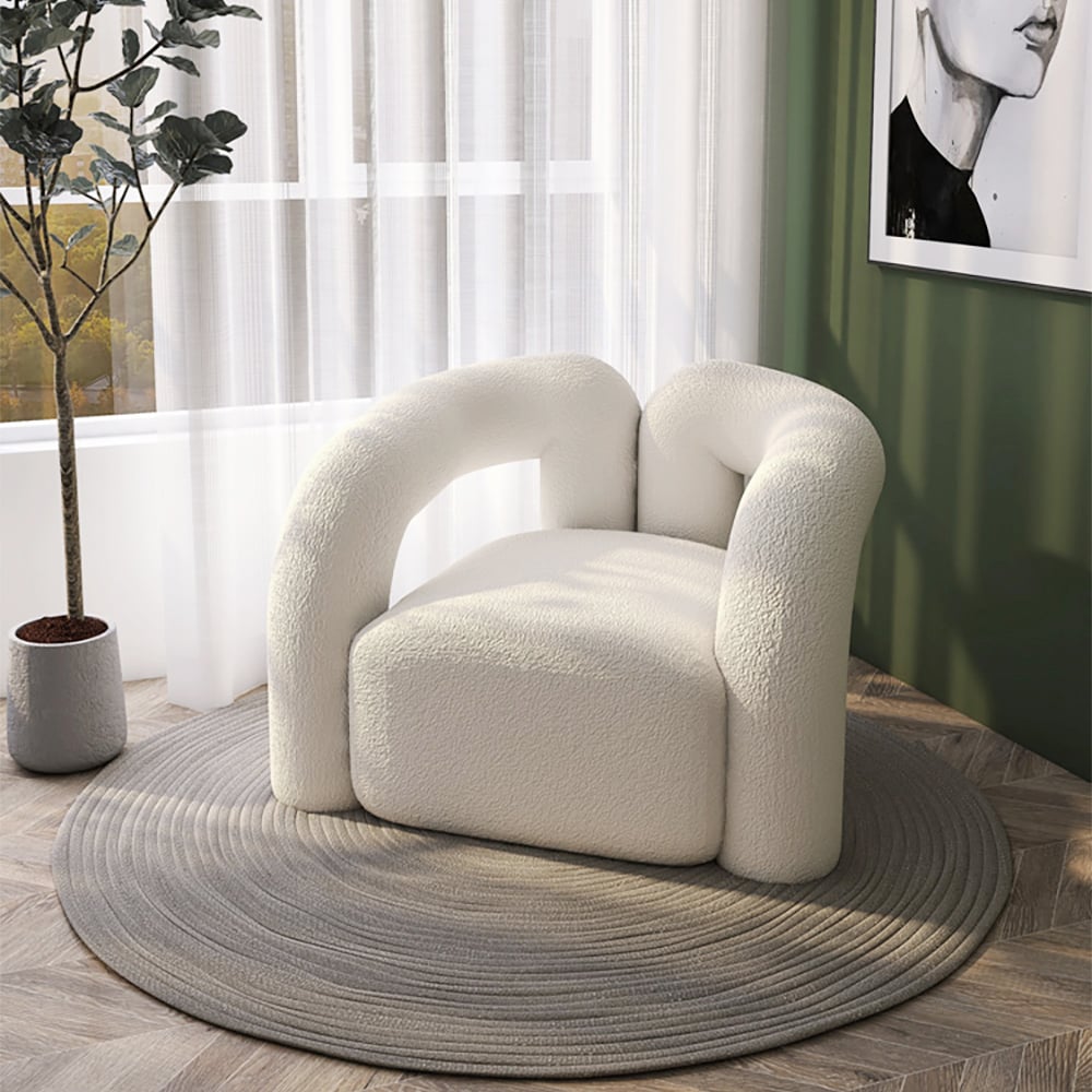 HMR - Japandi Boucle Accent Chair Shaggy Armchair for Living Room