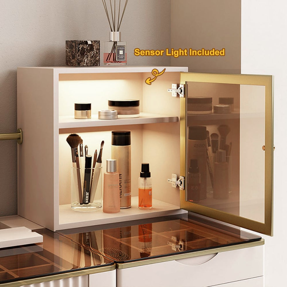 HMR - Chanor Makeup Vanity Set Mirrored Dressing Table with Jewelry Storage & Cabinet & Stool