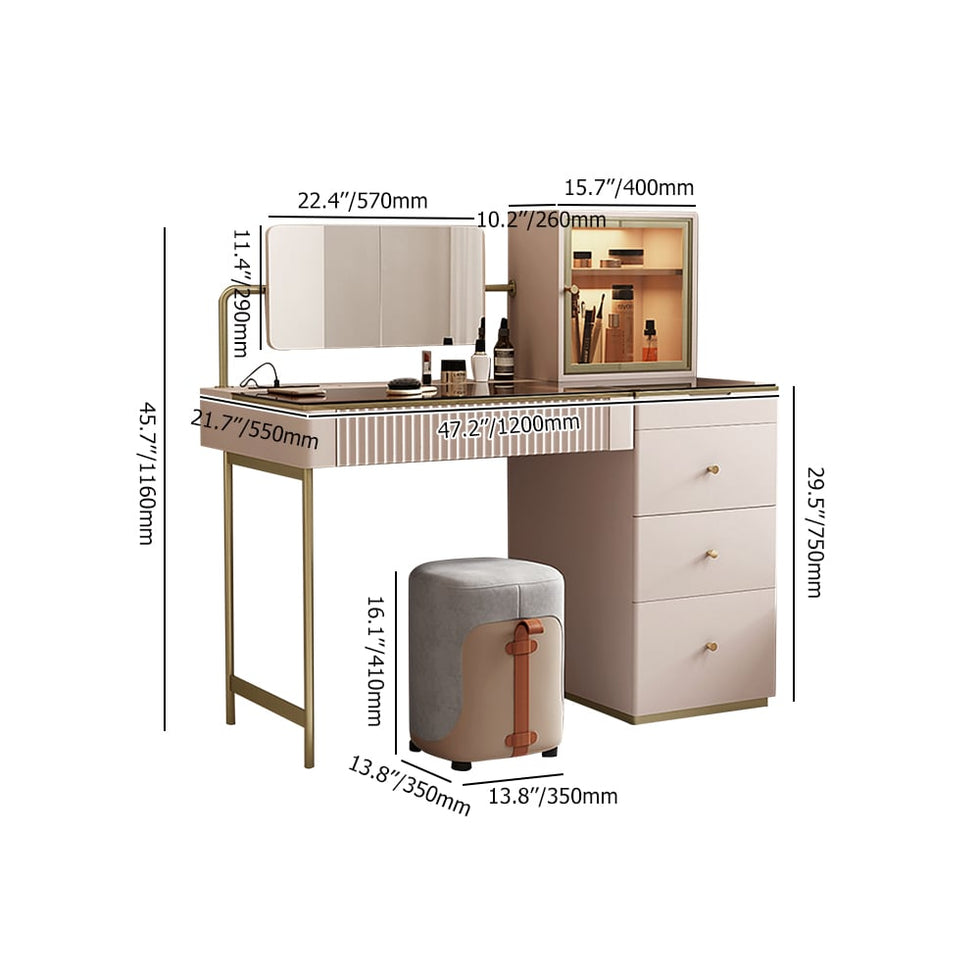 HMR - Chanor Makeup Vanity Set Mirrored Dressing Table with Jewelry Storage & Cabinet & Stool