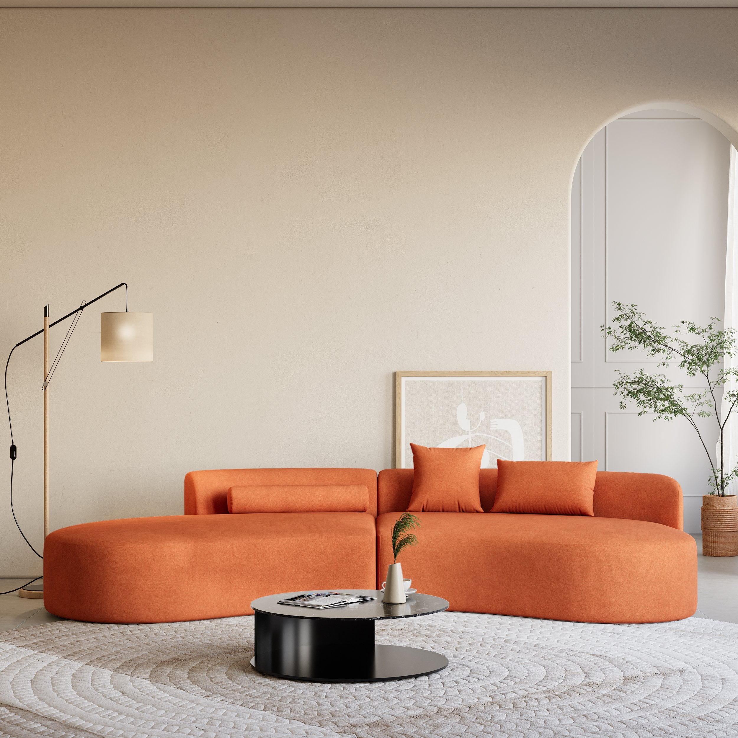 HMR - 109" 2-Piece Curved Sectional Sofa with Pillows