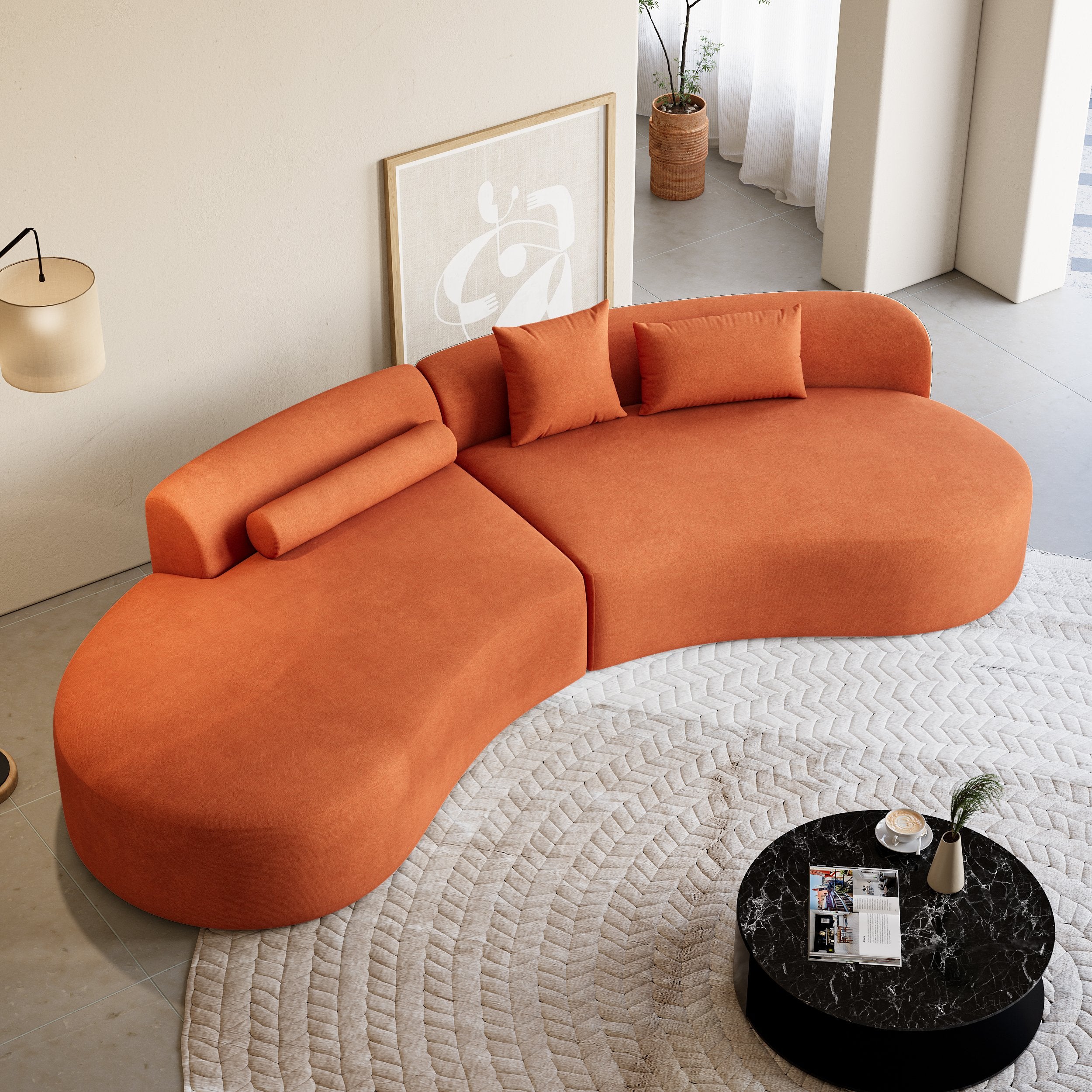 HMR - 109" 2-Piece Curved Sectional Sofa with Pillows
