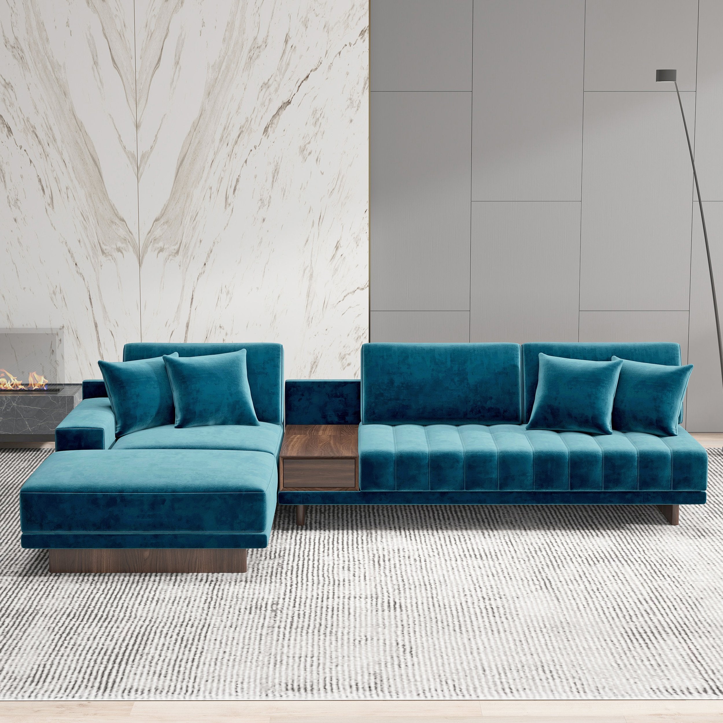 HMR - 126" L-Shaped Modular Sectional with Chaise & Ottoman